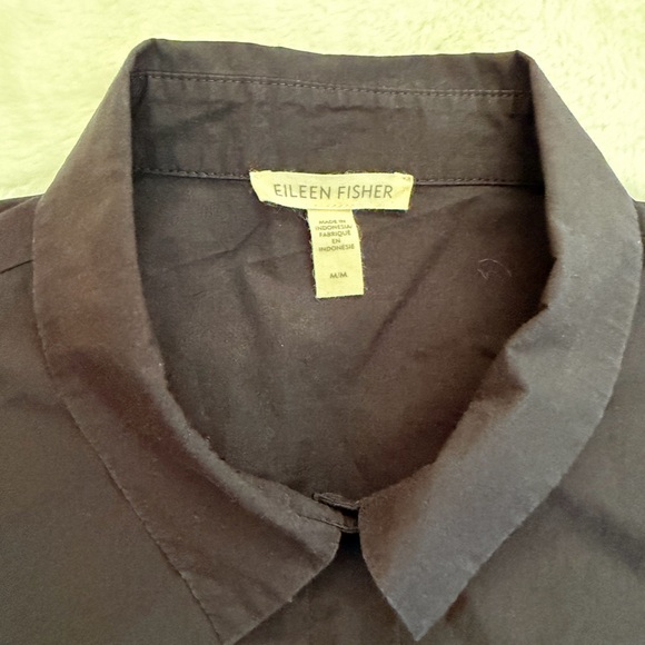 Eileen Fisher Organic Poplin Collared Short Shirt - Black - Size Medium - Picture 5 of 13